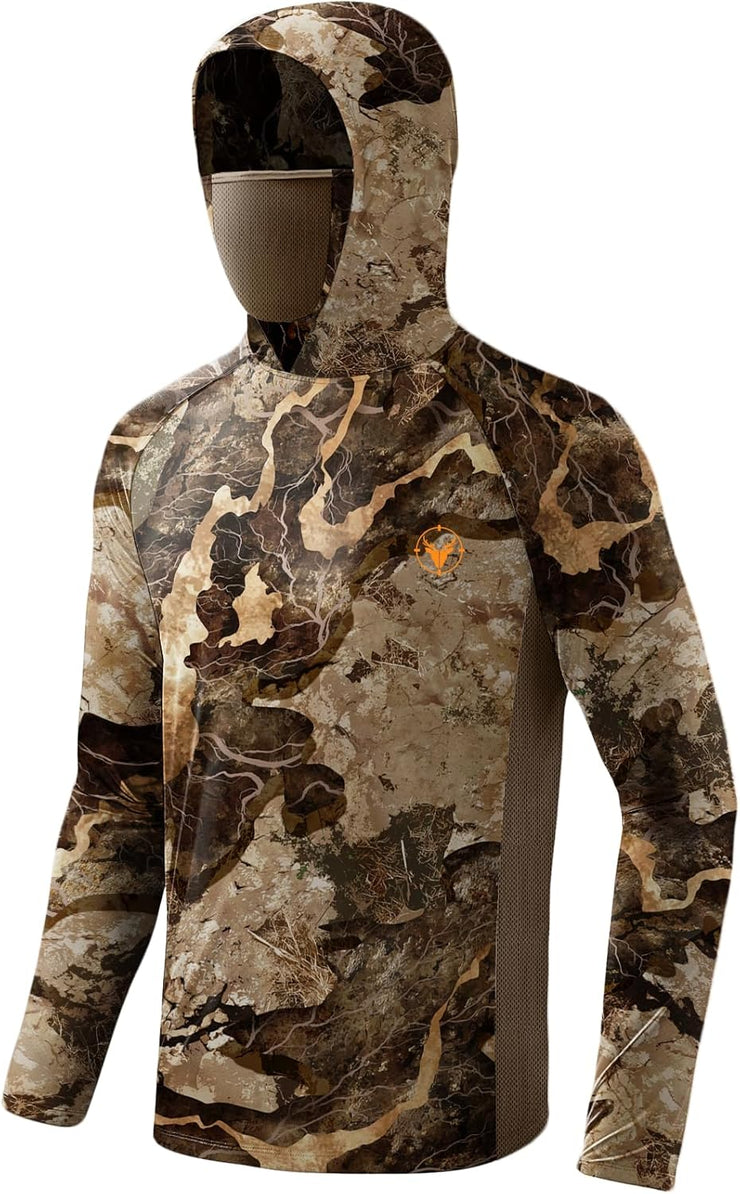 Palmyth Hunting Hoodie with Mask for Men Long Sleeve Sun Protection UV UPF 50+ Camo Fishing Shirts