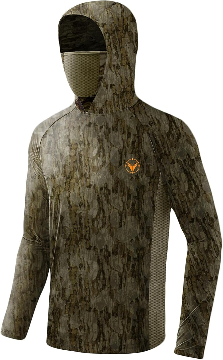 Palmyth Hunting Hoodie with Mask for Men Long Sleeve Sun Protection UV UPF 50+ Camo Fishing Shirts