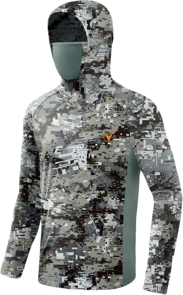 Palmyth Hunting Hoodie with Mask for Men Long Sleeve Sun Protection UV UPF 50+ Camo Fishing Shirts