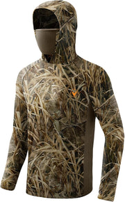 Palmyth Hunting Hoodie with Mask for Men Long Sleeve Sun Protection UV UPF 50+ Camo Fishing Shirts
