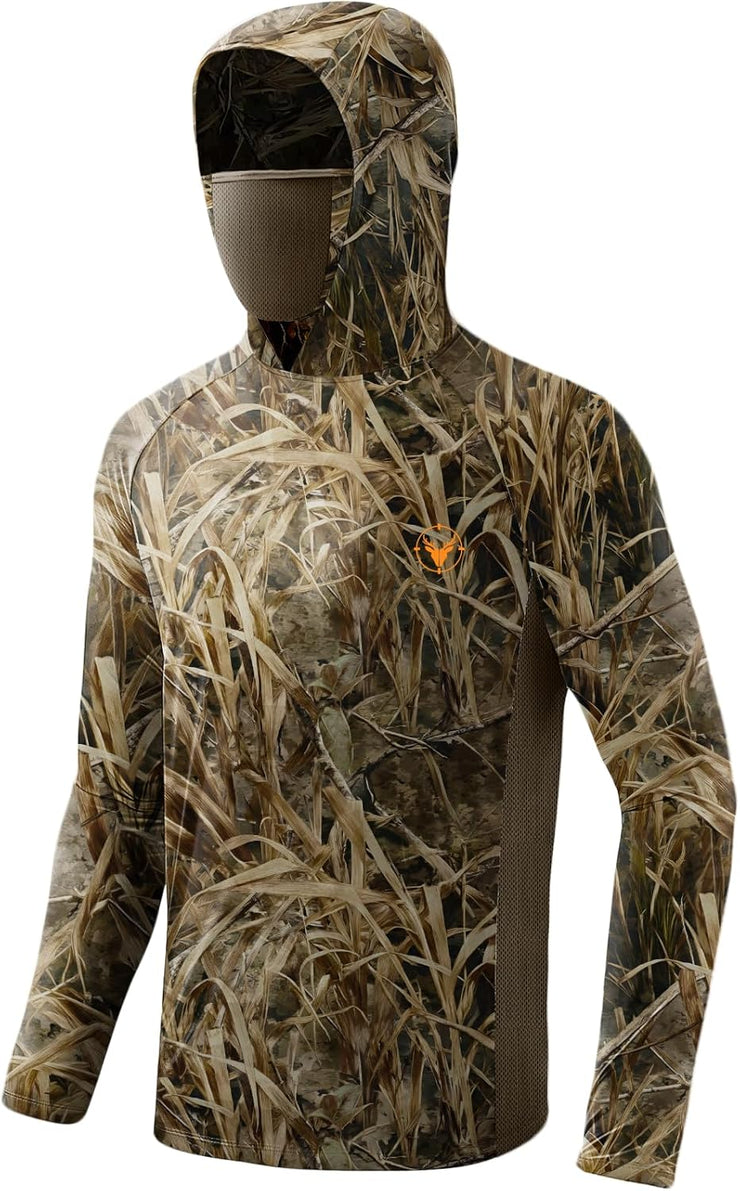 Palmyth Hunting Hoodie with Mask for Men Long Sleeve Sun Protection UV UPF 50+ Camo Fishing Shirts