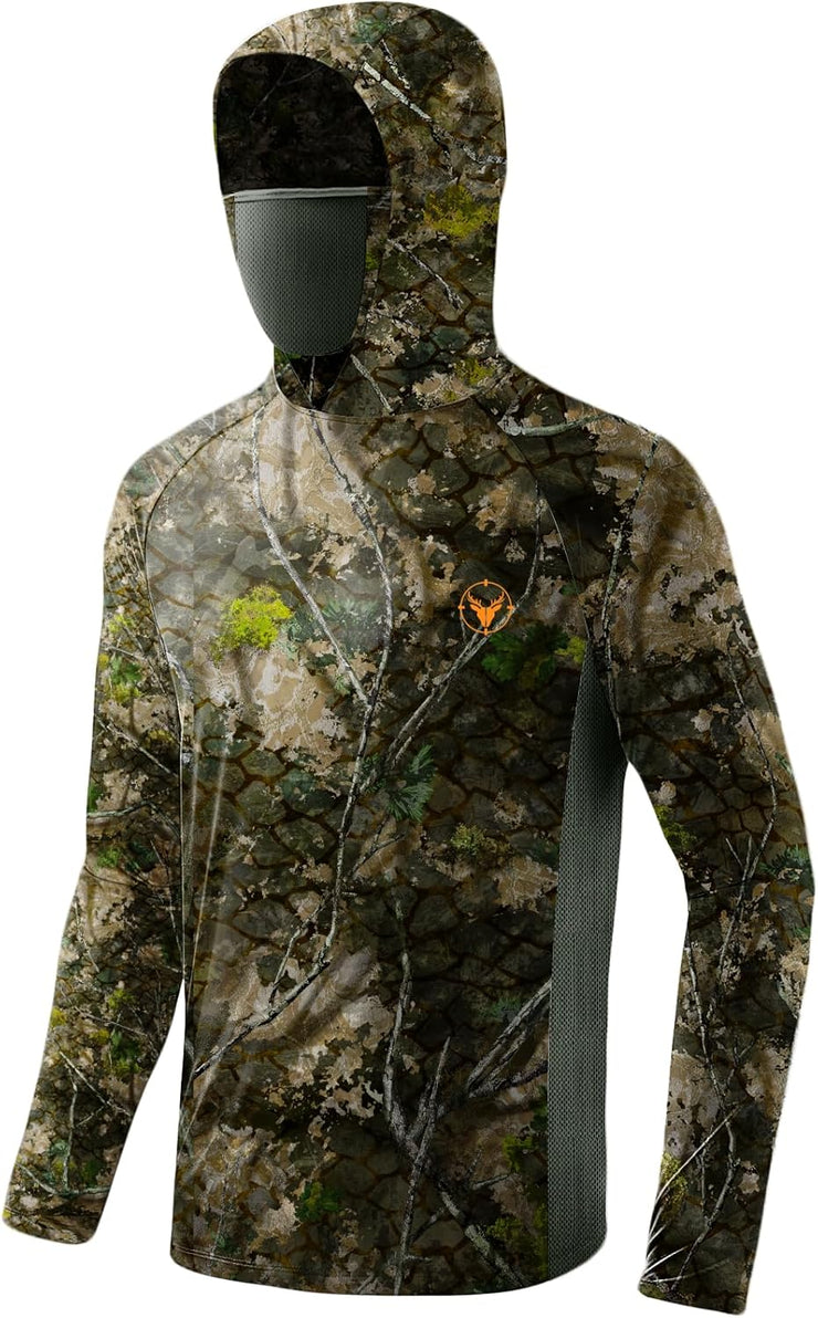 Palmyth Hunting Hoodie with Mask for Men Long Sleeve Sun Protection UV UPF 50+ Camo Fishing Shirts