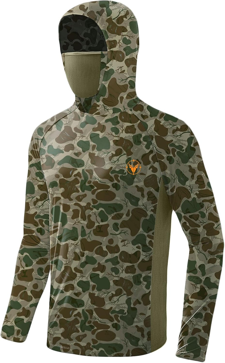 Palmyth Hunting Hoodie with Mask for Men Long Sleeve Sun Protection UV UPF 50+ Camo Fishing Shirts