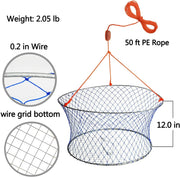 Palmyth Wire Grid Bottom Crab Nets Two Ring Crab Kit with Harness and Bait Clip 24” X 20” X 12”  FN01