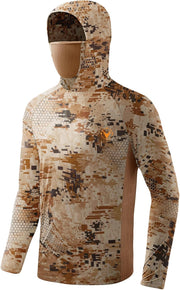 Palmyth Hunting Hoodie with Mask for Men Long Sleeve Sun Protection UV UPF 50+ Camo Fishing Shirts