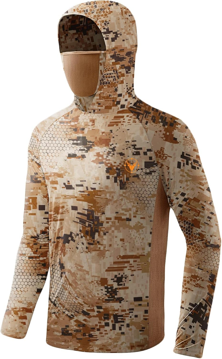 Palmyth Hunting Hoodie with Mask for Men Long Sleeve Sun Protection UV UPF 50+ Camo Fishing Shirts