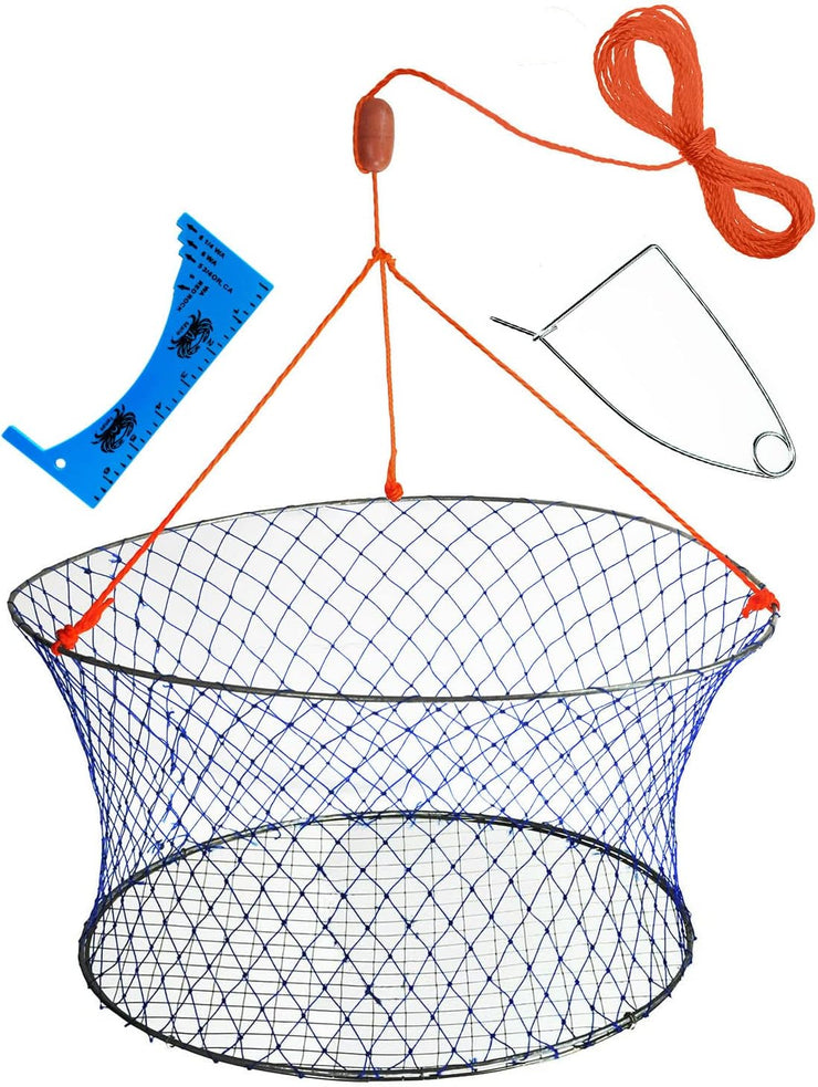 Palmyth Wire Grid Bottom Crab Nets Two Ring Crab Kit with Harness and Bait Clip 24” X 20” X 12”  FN01