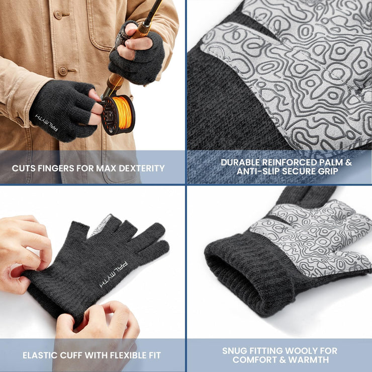 Wool Fishing Gloves 3-Cut Fingers Warm for Men and Women