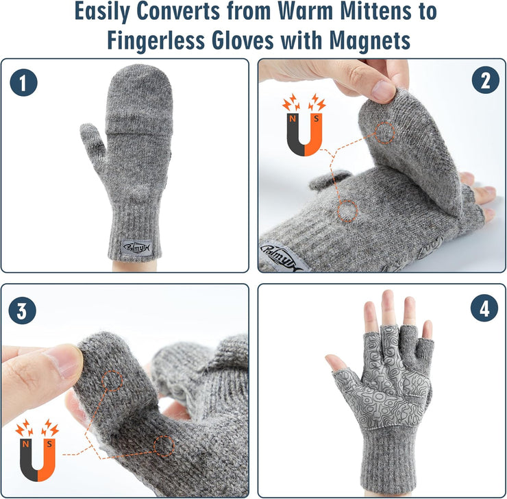 Convertible Wool Gloves for Men Women FG08