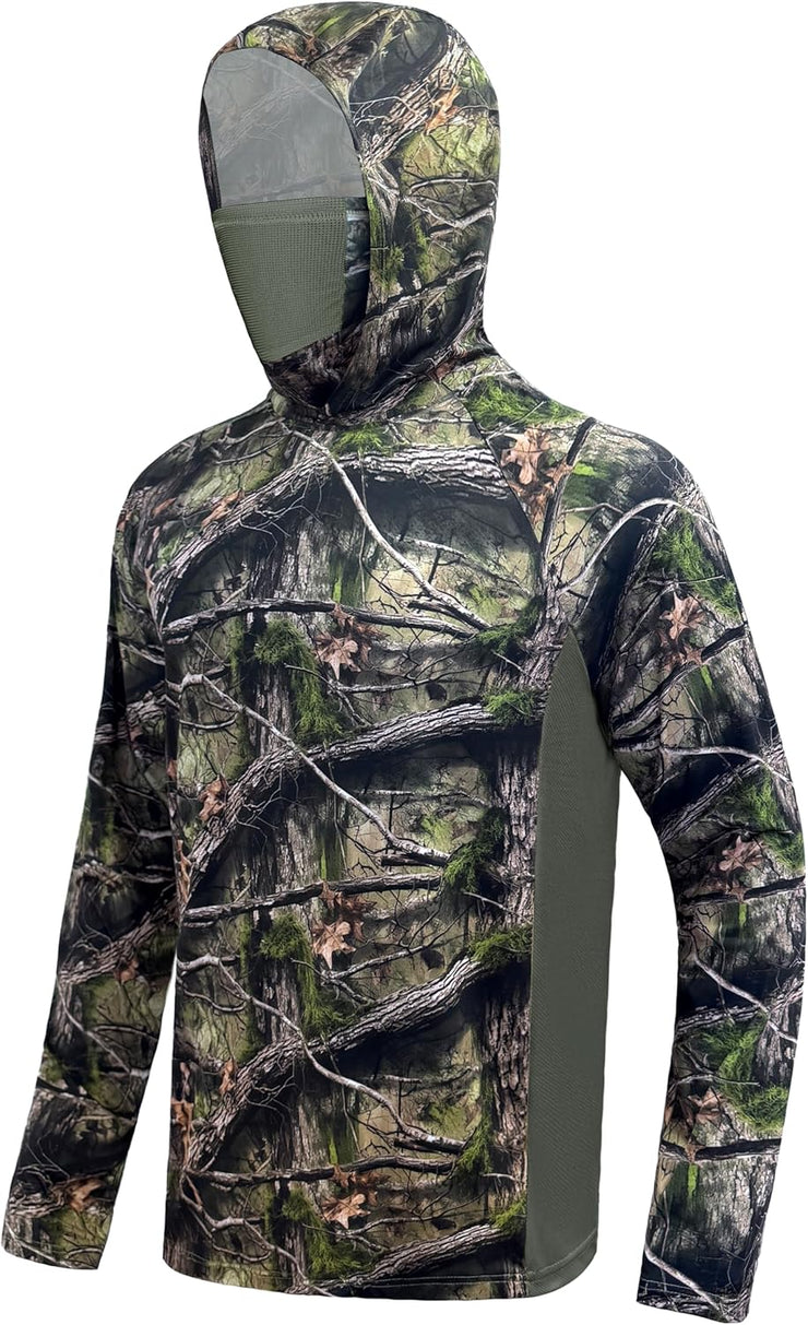 Palmyth Hunting Hoodie with Mask for Men Long Sleeve Sun Protection UV UPF 50+ Camo Fishing Shirts
