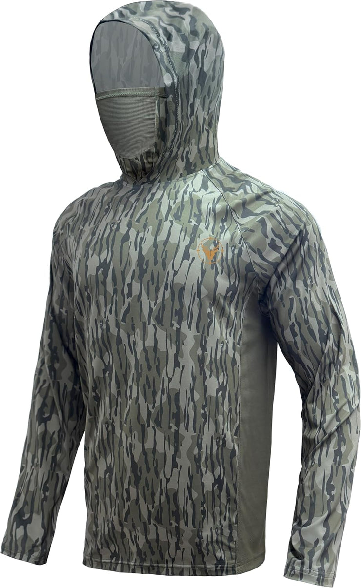 Palmyth Hunting Hoodie with Mask for Men Long Sleeve Sun Protection UV UPF 50+ Camo Fishing Shirts