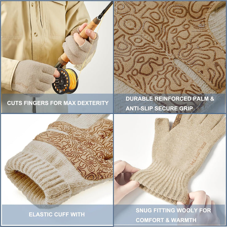 Wool Fishing Gloves 3-Cut Fingers Warm for Men and Women