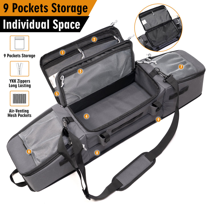 Ice Fishing Rod Case with 4 Rods Tube and 9 Pockets (32", Gray)